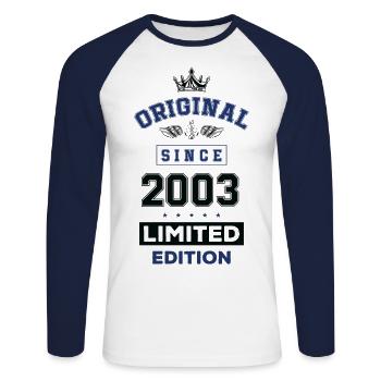 2003 limited edition birthday - Unisex Long Sleeve Baseball T-Shirt - white/navy - Front - Nik (191cm)
