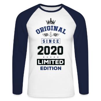 Anniversaire édition limitée 2020 - T-shirt baseball manches longues Homme - blanc/marine - Devant - Nik (191cm)