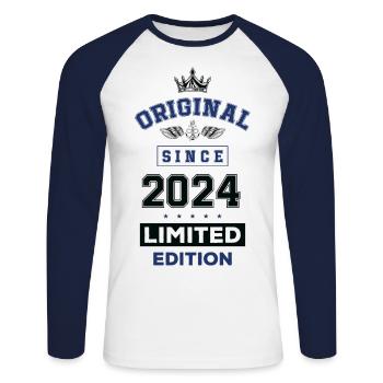 Anniversaire édition limitée 2024 - T-shirt baseball manches longues Homme - blanc/marine - Devant - Nik (191cm)