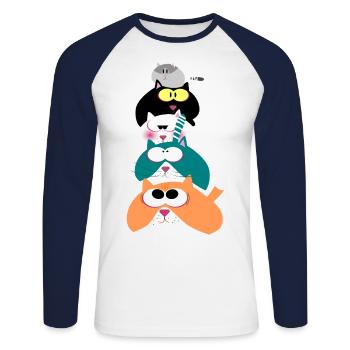 Katzen - Unisex Baseballshirt langarm - Weiß/Navy - Vorne - Nik (191cm)