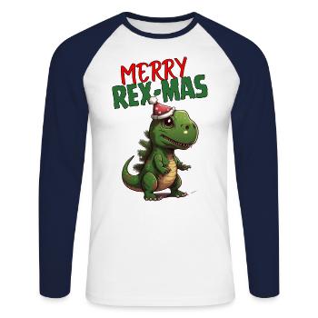Joyeux Rex-Mas - T-shirt baseball manches longues Homme - blanc/marine - Devant - Nik (191cm)