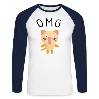 Chat d'amour, cadeau, location, chat - T-shirt baseball manches longues Homme - blanc/marine - Devant - Nik (191cm)