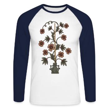 Fleurs de Martre - T-shirt baseball manches longues Homme - blanc/marine - Devant - Nik (191cm)