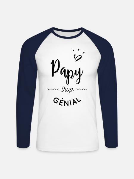Papy trop genial - T-shirt baseball manches longues Homme - blanc/marine