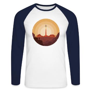 Mars Mission 2050 Spaceship Takeoff - Unisex Long Sleeve Baseball T-Shirt - white/navy - Front - Nik (191cm)
