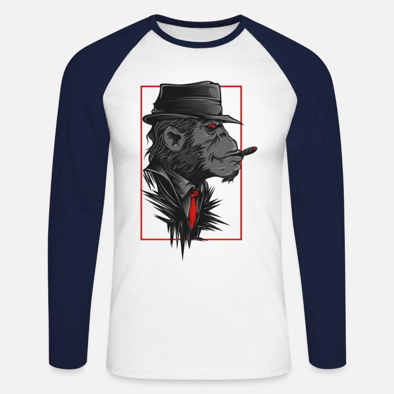 Affe Mit Hut Und Kravatte - Unisex Baseballshirt langarm - Weiß/Navy