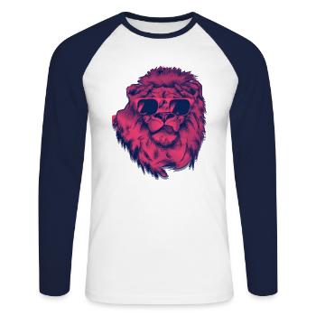 cooler Löwe mit Sonnenbrille Trend Geschenk Idee - Unisex Baseballshirt langarm - Weiß/Navy - Vorne - Nik (191cm)