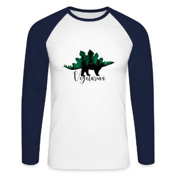 Dinosaurier Dino Vegetarierin Vegetarier Geschenk - Unisex Baseballshirt langarm - Weiß/Navy - Vorne - Nik (191cm)