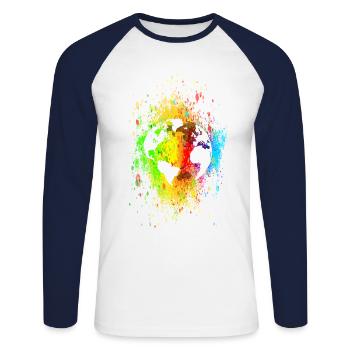 world 03 07 03 01 - Unisex Long Sleeve Baseball T-Shirt - white/navy - Front - Nik (191cm)