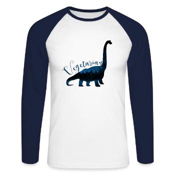Dinosaurier Dino Vegetarier Vegetarierin Geschenk - Unisex Baseballshirt langarm - Weiß/Navy - Vorne - Nik (191cm)