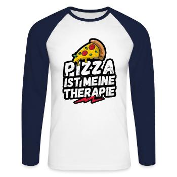 Pizza ist meine Therapie, Ich liebe Pizza, Pizza - Unisex Baseballshirt langarm - Weiß/Navy - Vorne - Nik (191cm)