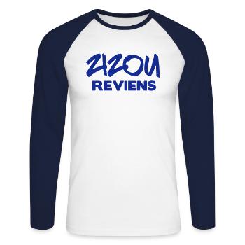 zizou reviens - T-shirt baseball manches longues Homme - blanc/marine - Devant - Nik (191cm)
