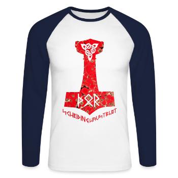 Mabon Scheiding Haustblot E 245 - T-shirt baseball manches longues Homme - blanc/marine - Devant - Nik (191cm)