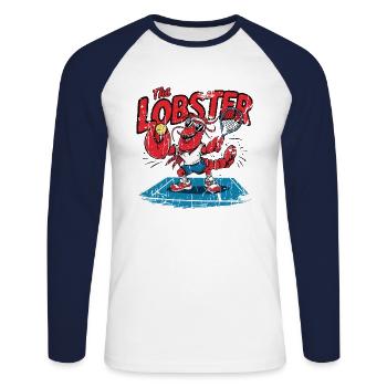 Tennis Shirt Funny Lobster - Unisex Baseballshirt langarm - Weiß/Navy - Vorne - Nik (191cm)