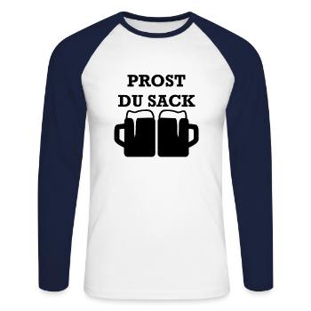 prost du sack - Unisex Baseballshirt langarm - Weiß/Navy - Vorne - Nik (191cm)