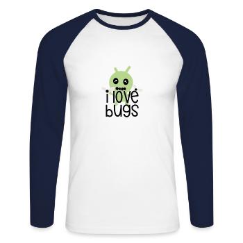 I love bugs - Unisex Baseballshirt langarm - Weiß/Navy - Vorne - Nik (191cm)