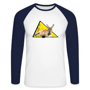 Australien: Cooles Känguru relaxed in einem Schild - Unisex Baseballshirt langarm - Weiß/Navy - Vorne - Nik (191cm)
