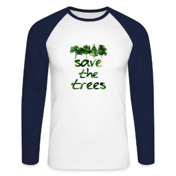 Sauver les arbres forêt verte nature sort été - T-shirt baseball manches longues Homme - blanc/marine - Devant - Nik (191cm)