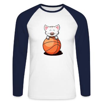Chat basket chaton bébé chat chat blanc - T-shirt baseball manches longues Homme - blanc/marine - Devant - Nik (191cm)