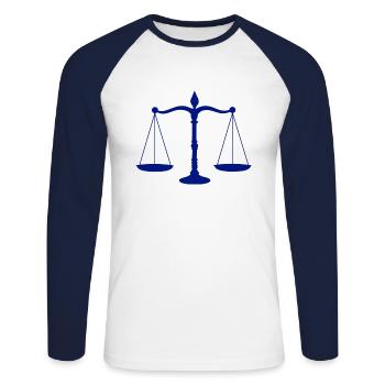 Waage - Unisex Baseballshirt langarm - Weiß/Navy - Vorne - Nik (191cm)