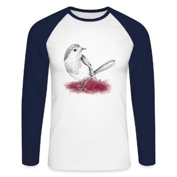 Red Bird Sparrow - Unisex Long Sleeve Baseball T-Shirt - white/navy - Front - Nik (191cm)