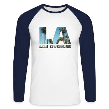 Beverly Hills - Los Angeles - T-shirt baseball manches longues Homme - blanc/marine - Devant - Nik (191cm)