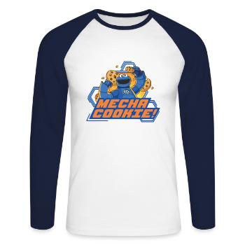 Mecha Builders Mecha Cookie - Unisex Long Sleeve Baseball T-Shirt - white/navy - Front - Nik (191cm)