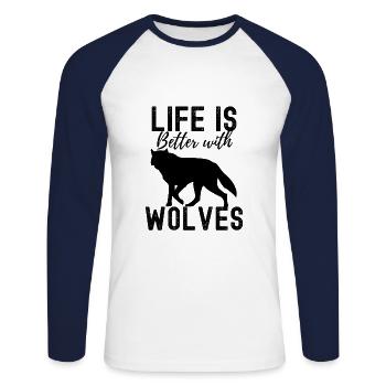 Wolf - T-shirt baseball manches longues Homme - blanc/marine - Devant - Nik (191cm)