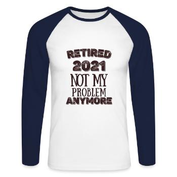Retraite - Pension - T-shirt baseball manches longues Homme - blanc/marine - Devant - Nik (191cm)