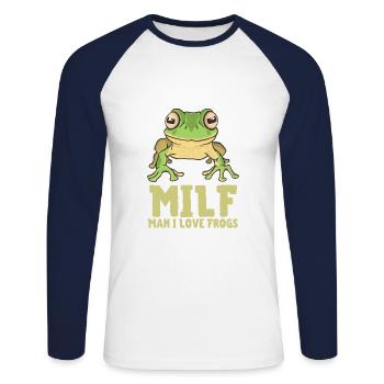 Grenouille - T-shirt baseball manches longues Homme - blanc/marine - Devant - Nik (191cm)