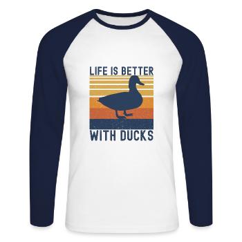 Ente - Unisex Baseballshirt langarm - Weiß/Navy - Vorne - Nik (191cm)