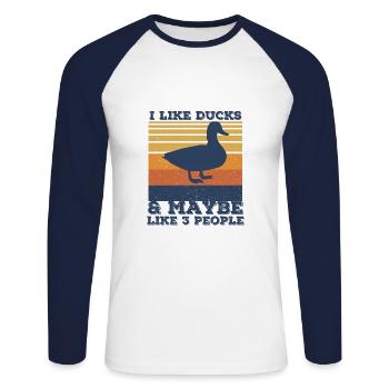 Ente - Unisex Baseballshirt langarm - Weiß/Navy - Vorne - Nik (191cm)