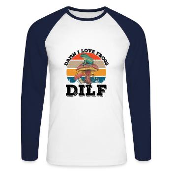 Grenouille - T-shirt baseball manches longues Homme - blanc/marine - Devant - Nik (191cm)