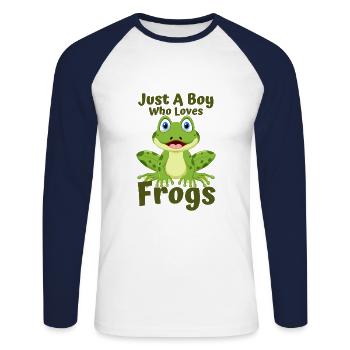 Grenouille - T-shirt baseball manches longues Homme - blanc/marine - Devant - Nik (191cm)