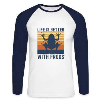 Grenouille - T-shirt baseball manches longues Homme - blanc/marine - Devant - Nik (191cm)