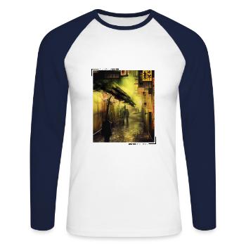 Japanese Streetwear Aesthetic - Unisex Long Sleeve Baseball T-Shirt - white/navy - Front - Nik (191cm)