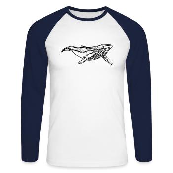 Wal - Unisex Baseballshirt langarm - Weiß/Navy - Vorne - Nik (191cm)