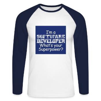 Software Developer - Unisex Long Sleeve Baseball T-Shirt - white/navy - Front - Nik (191cm)