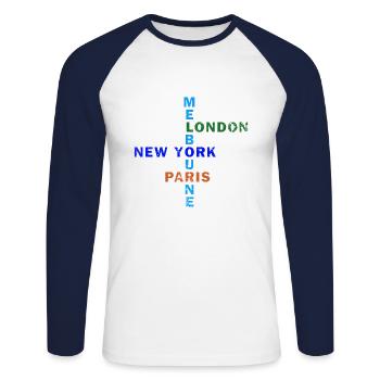 Chemise Major Tennis Melbourne Paris London New York - T-shirt baseball manches longues Homme - blanc/marine - Devant - Nik (191cm)