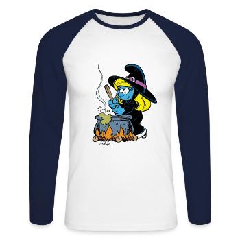 Schtroumpfs Design La Schtroumpfette En Sorcière - T-shirt baseball manches longues Homme - blanc/marine - Devant - Nik (191cm)
