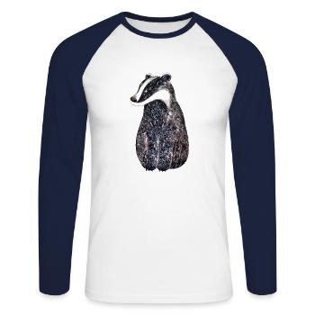 blaireau - T-shirt baseball manches longues Homme - blanc/marine - Devant - Nik (191cm)