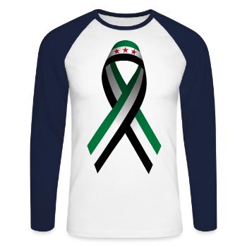 Frieden für Syrien - Friedensschleife - Unisex Baseballshirt langarm - Weiß/Navy - Vorne - Nik (191cm)