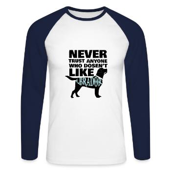 Labrador - T-shirt baseball manches longues Homme - blanc/marine - Devant - Nik (191cm)