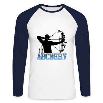 Bogenschießen - Unisex Baseballshirt langarm - Weiß/Navy - Vorne - Nik (191cm)