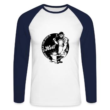 forgeron - T-shirt baseball manches longues Homme - blanc/marine - Devant - Nik (191cm)