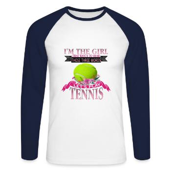Le tennis - T-shirt baseball manches longues Homme - blanc/marine - Devant - Nik (191cm)