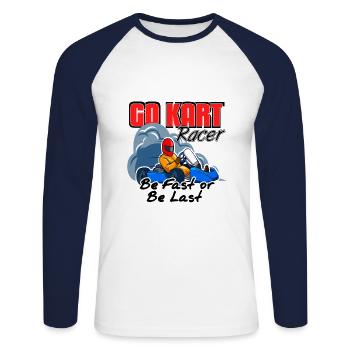 go Kart - Unisex Long Sleeve Baseball T-Shirt - white/navy - Front - Nik (191cm)