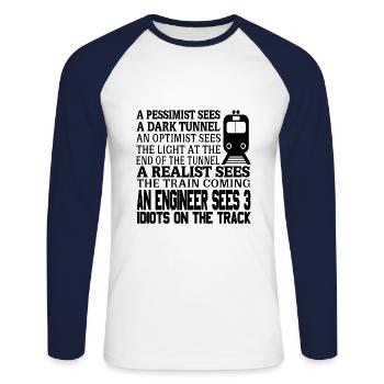 Ingénieur Bürgerlich Baumeister Génie mécanique Mathématiques - T-shirt baseball manches longues Homme - blanc/marine - Devant - Nik (191cm)