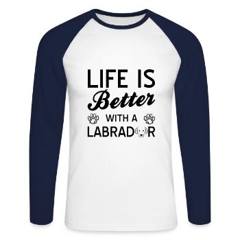 Labrador - T-shirt baseball manches longues Homme - blanc/marine - Devant - Nik (191cm)
