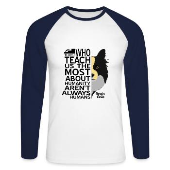 Border Collie - Unisex Baseballshirt langarm - Weiß/Navy - Vorne - Nik (191cm)